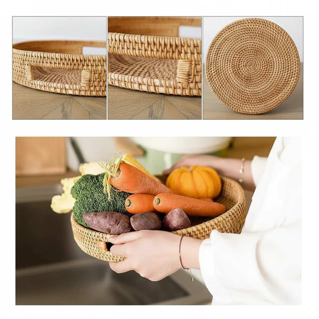 Bandeja Rattan Eco Living – Fibra Natural Artesanal para Mesa e Cozinha