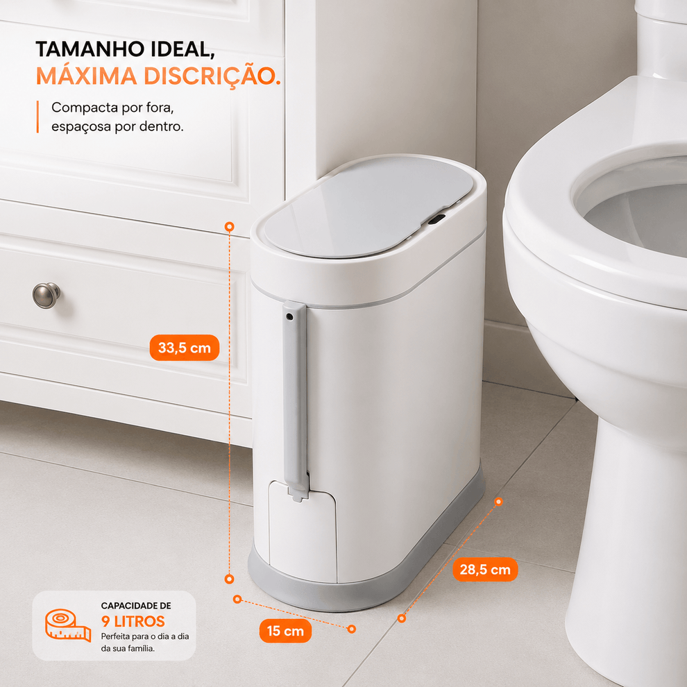 LixPro Sensor™ em banheiro organizado — lixeira com sensor automático