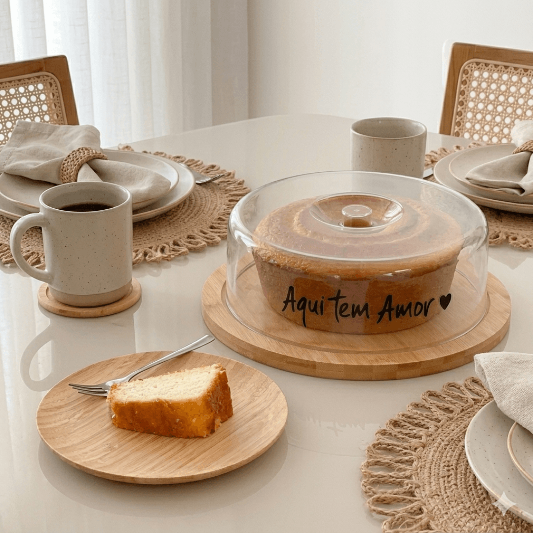 Boleira de Bambu com Tampa de Vidro – Personalizada e Elegante
