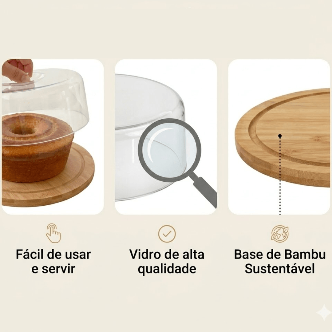 Boleira de Bambu com Tampa de Vidro – Personalizada e Elegante