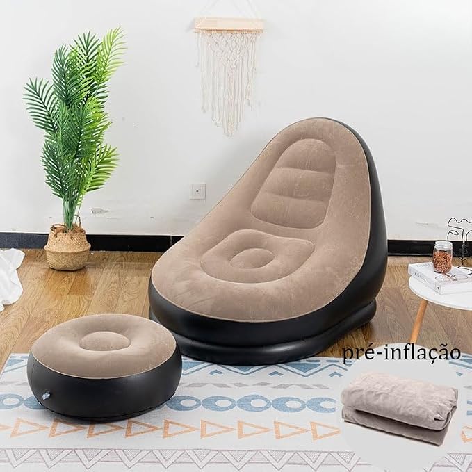Conjunto Poltrona e Puff Inflável Ultra Lounge Portátil Descanso Preguiçoso Sofá Poltrona