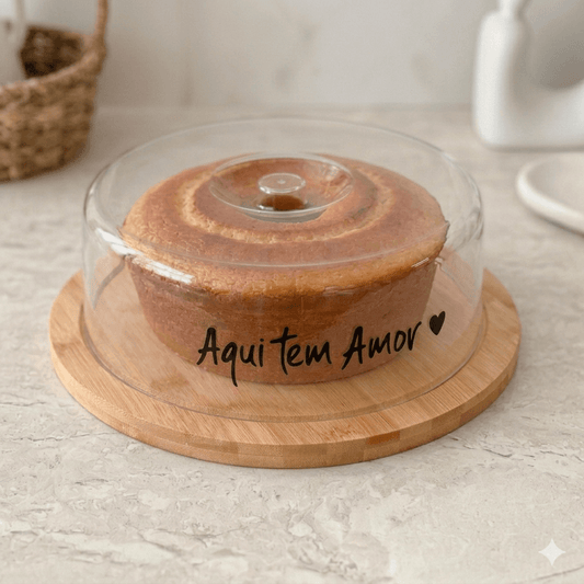 Boleira de Bambu com Tampa de Vidro – Personalizada e Elegante