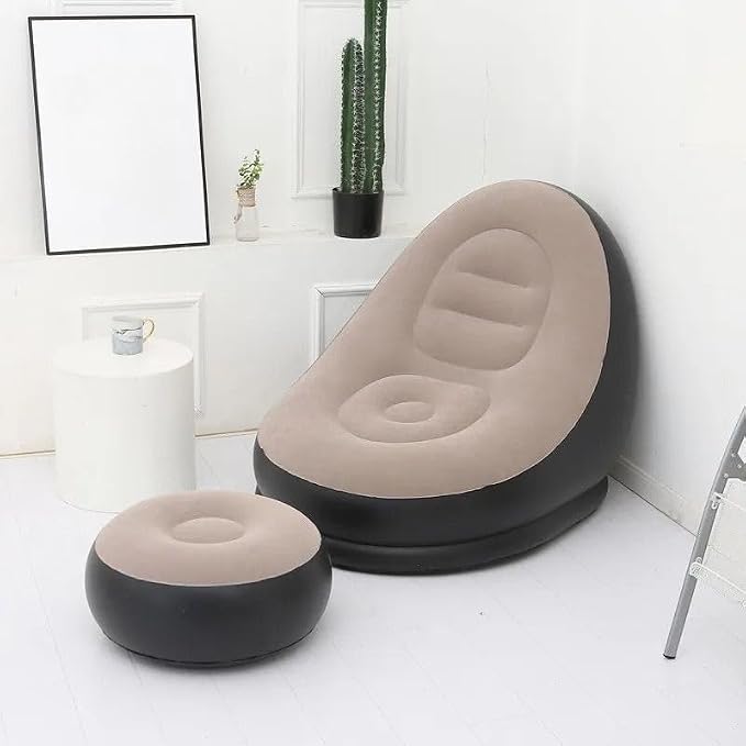 Conjunto Poltrona e Puff Inflável Ultra Lounge Portátil Descanso Preguiçoso Sofá Poltrona