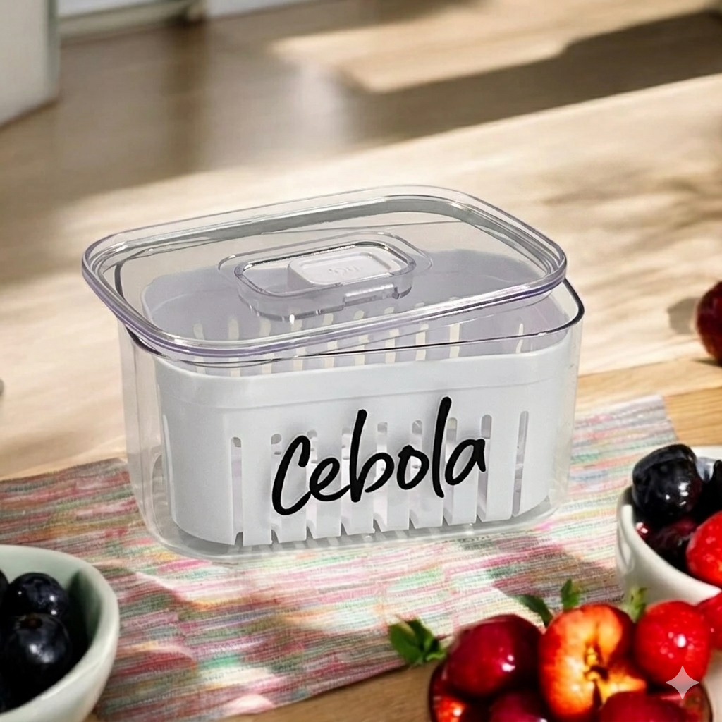Organizador Clear Fresh com Cesto – Alho, Cebola e Tomate Frescos por Mais Tempo