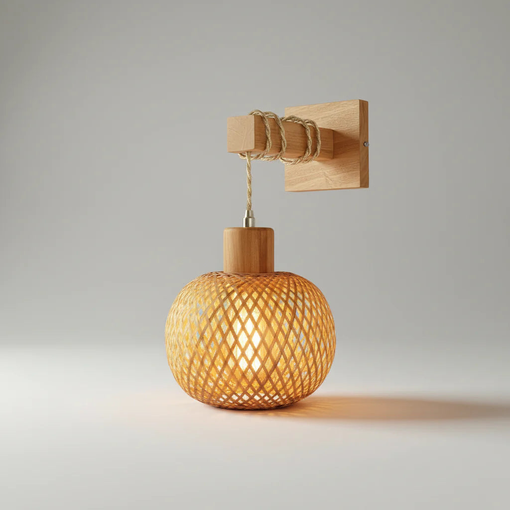 Arandela de Parede Bola Bambu – Luminária Artesanal Natural