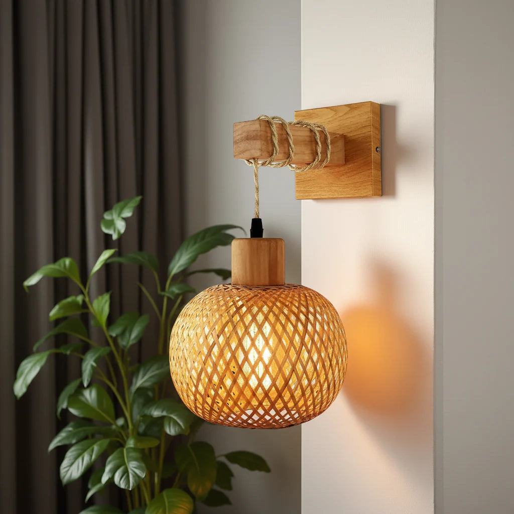 Arandela de Parede Bola Bambu – Luminária Artesanal Natural