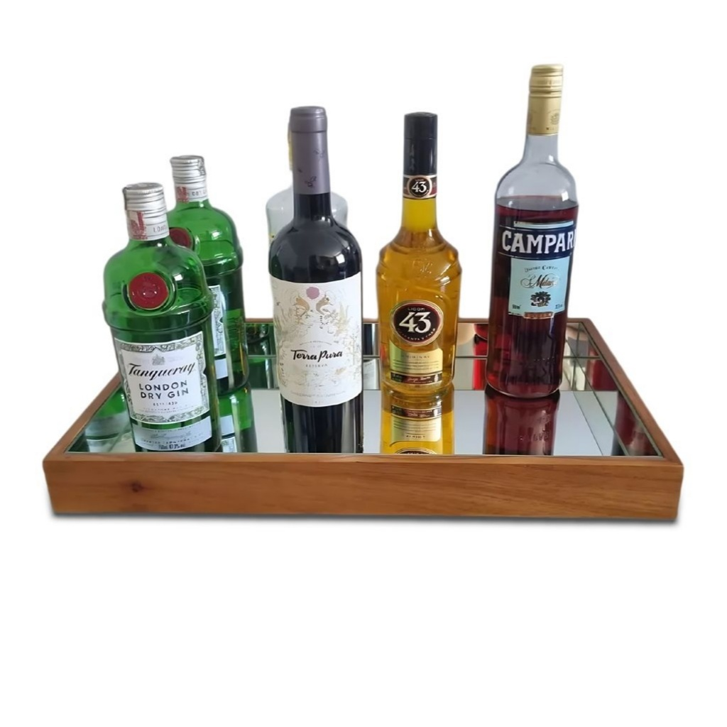 Bandeja Espelhada Amadeirada Flutuante 50×30 – Design Premium