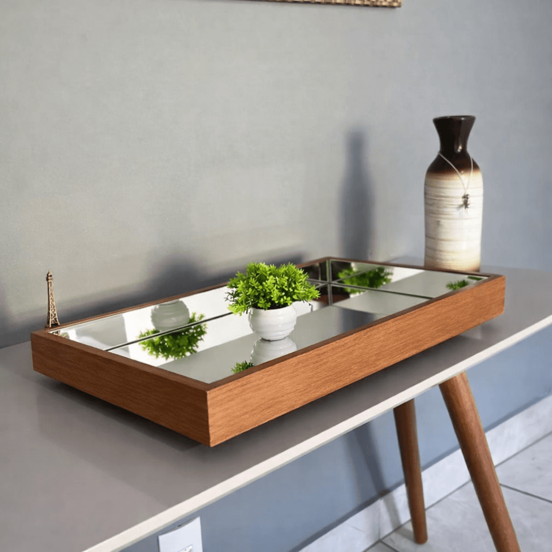 Bandeja Espelhada Amadeirada Flutuante 50×30 – Design Premium