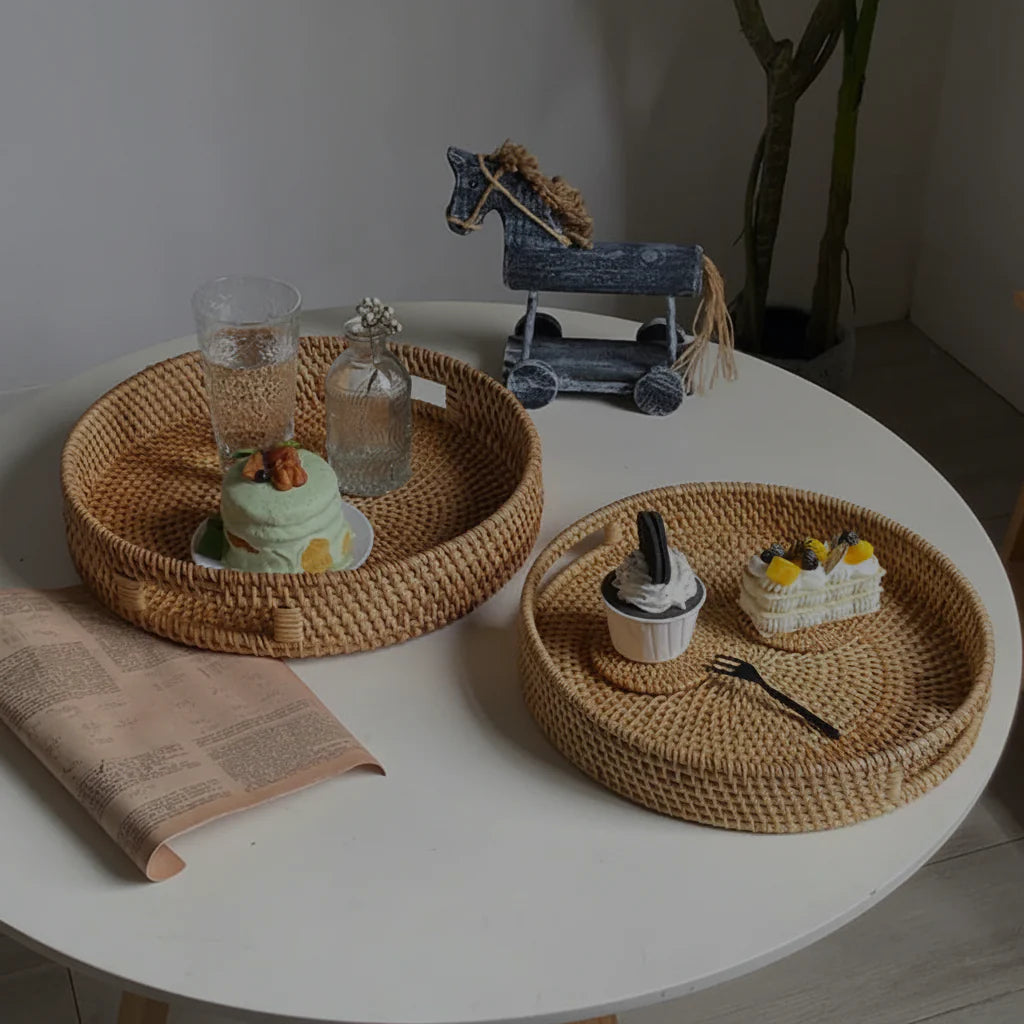 Bandeja Rattan Eco Living – Fibra Natural Artesanal para Mesa e Cozinha