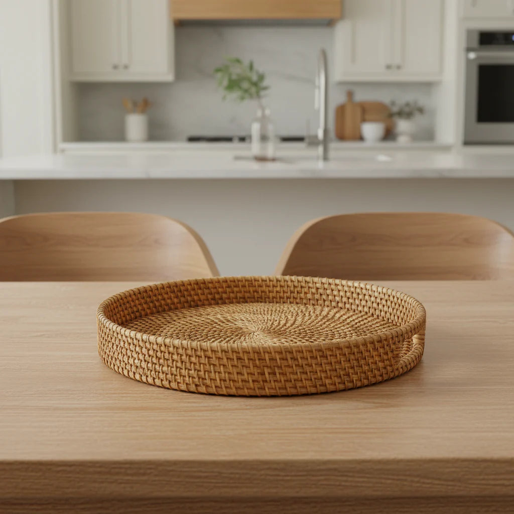 Bandeja Rattan Eco Living – Fibra Natural Artesanal para Mesa e Cozinha