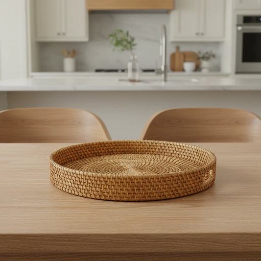 Bandeja Rattan Eco Living – Fibra Natural Artesanal para Mesa e Cozinha