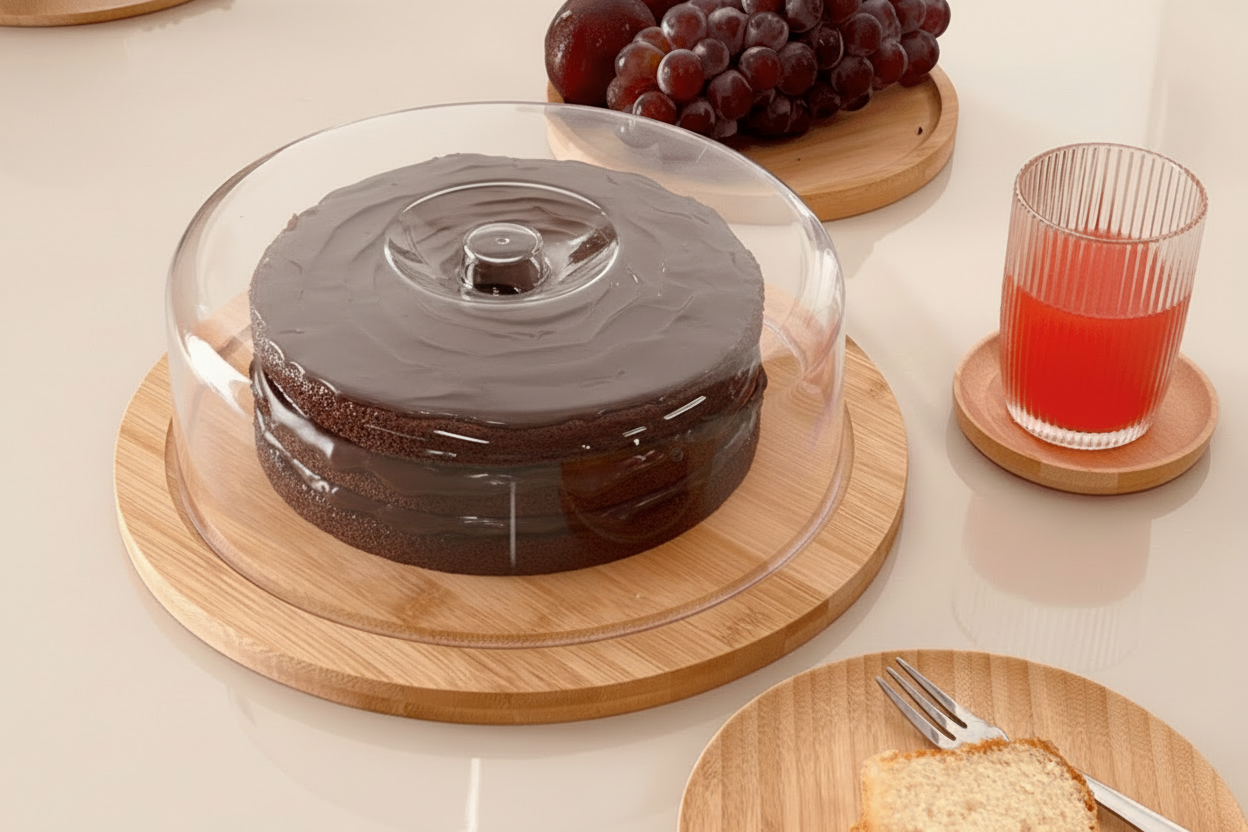 Boleira de Bambu com Tampa de Vidro – Personalizada e Elegante