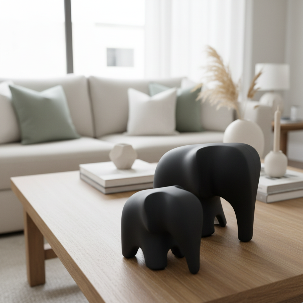 Estatueta Elefante Família em Cerâmica – Decoração
