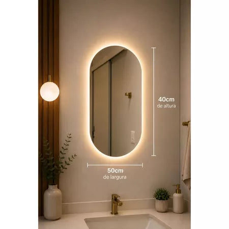 Espelho Oval LED 40x50cm Decorativo Moderno com Led