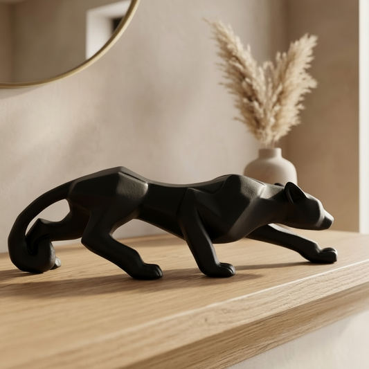 Escultura Pantera Preto Fosco em Gesso – Decoração