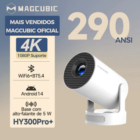 MAGCUBIC HY300 Pro+ Projetor Portátil Android WiFi6 290ANSI 4K 1080P Suporte Giratório 180° BT5.4