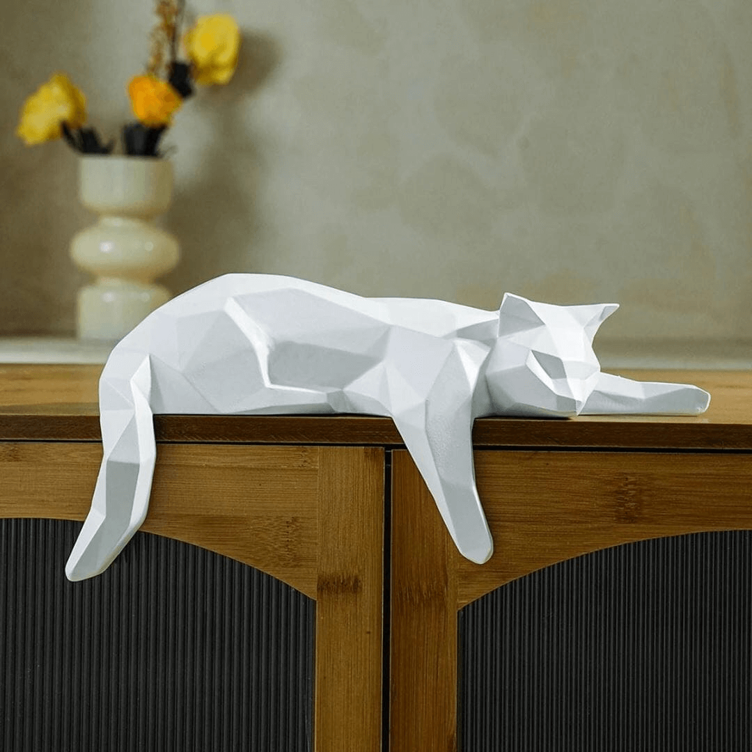 Estátua Decorativa Gato Geométrico em Resina