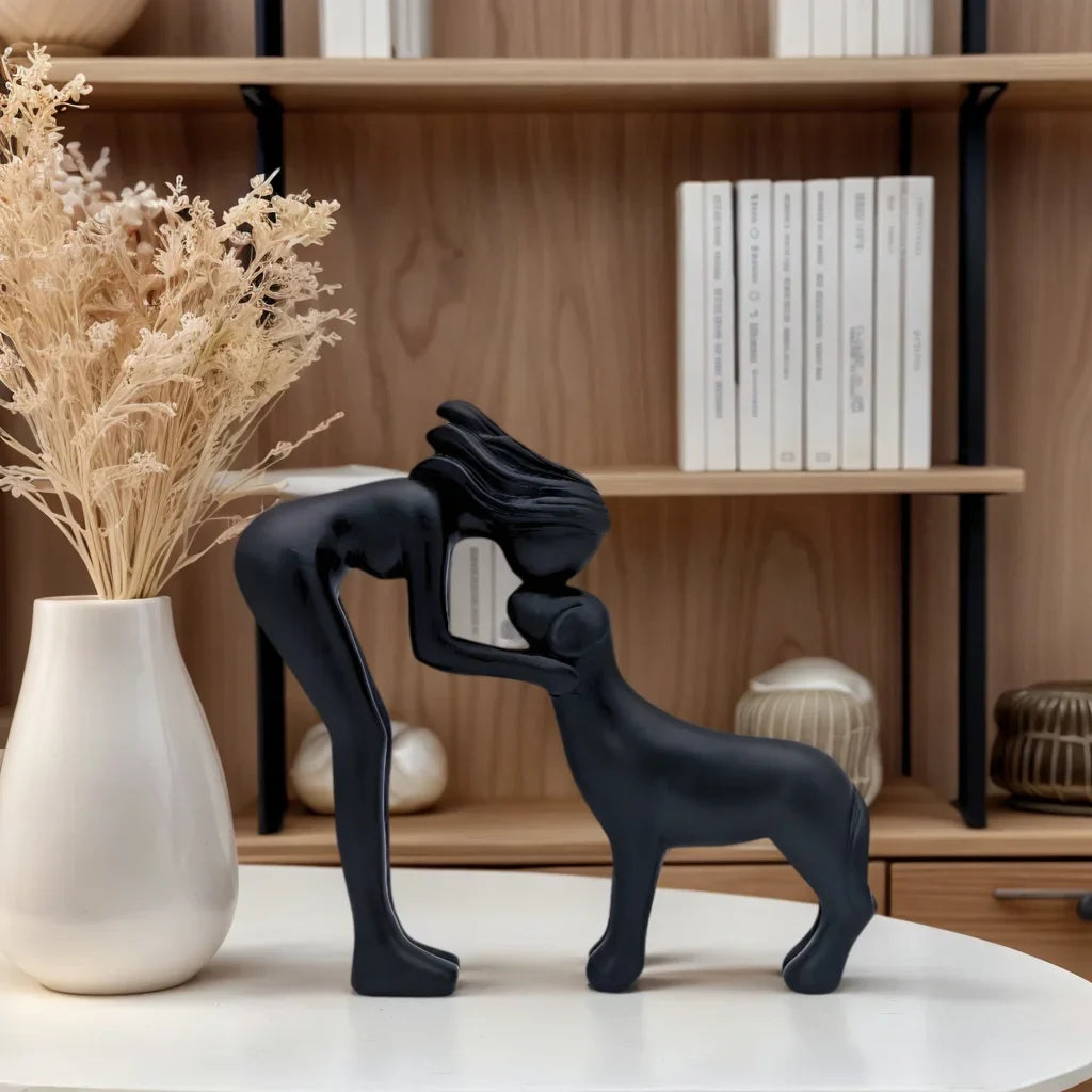 Estátua Menina e Cachorro em Resina – Decorativa