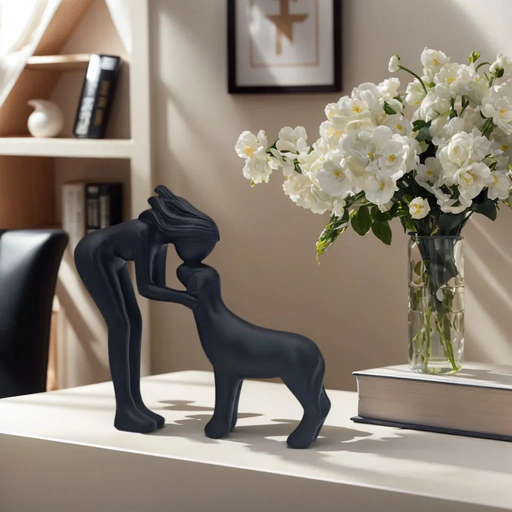 Estátua Menina e Cachorro em Resina – Decorativa