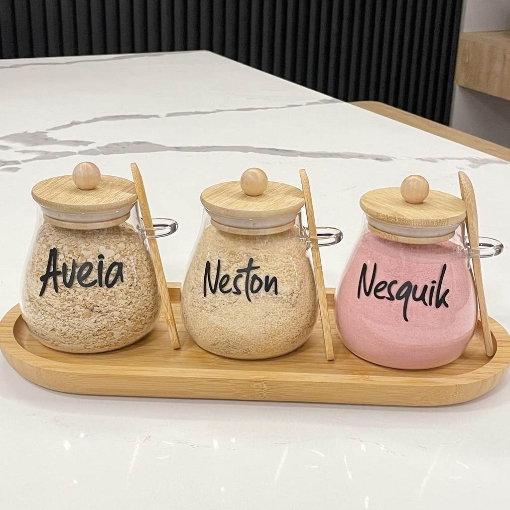 Kit 3 Potes Aurora 400ml – Tampa de Bambu e Colher