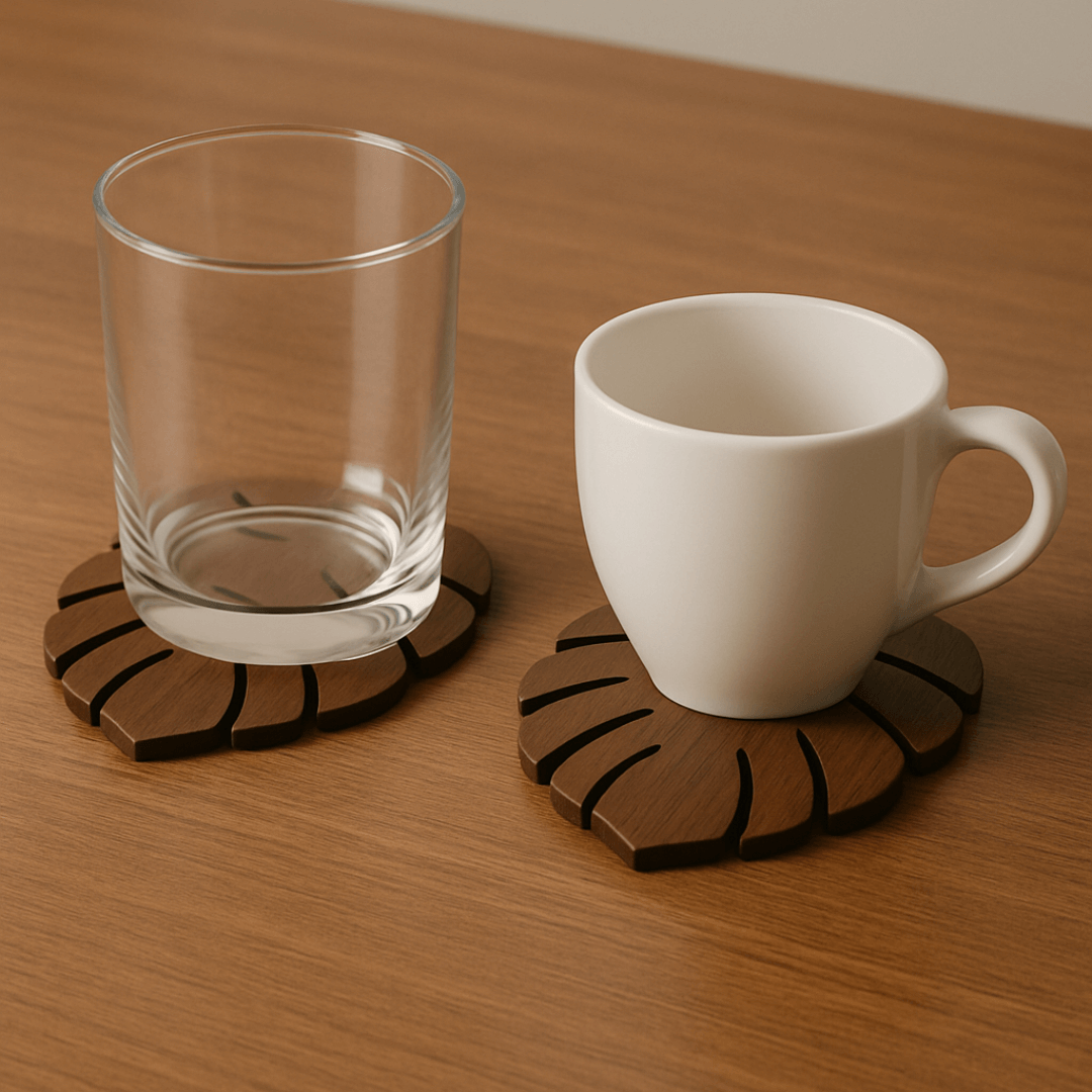 Kit Descanso de Panela e Porta-Copos Monstera – 6 Peças