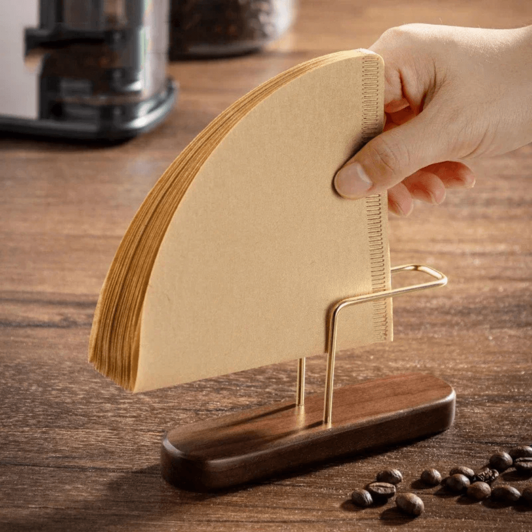 Porta Filtros de Café em Madeira e Latão
