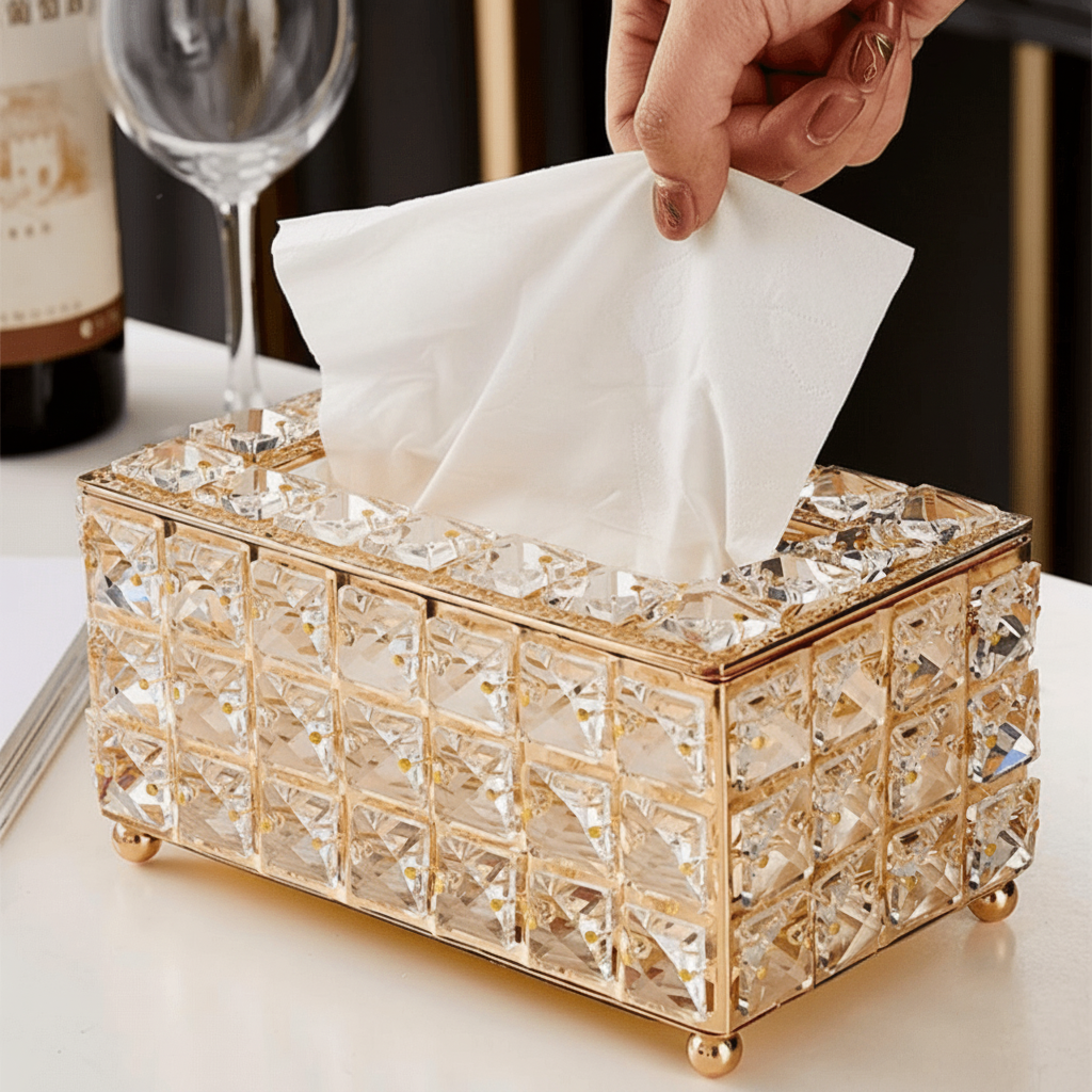 Porta-Lenços Luxuoso em Cristal e Acrílico – Sofisticação nos Detalhes