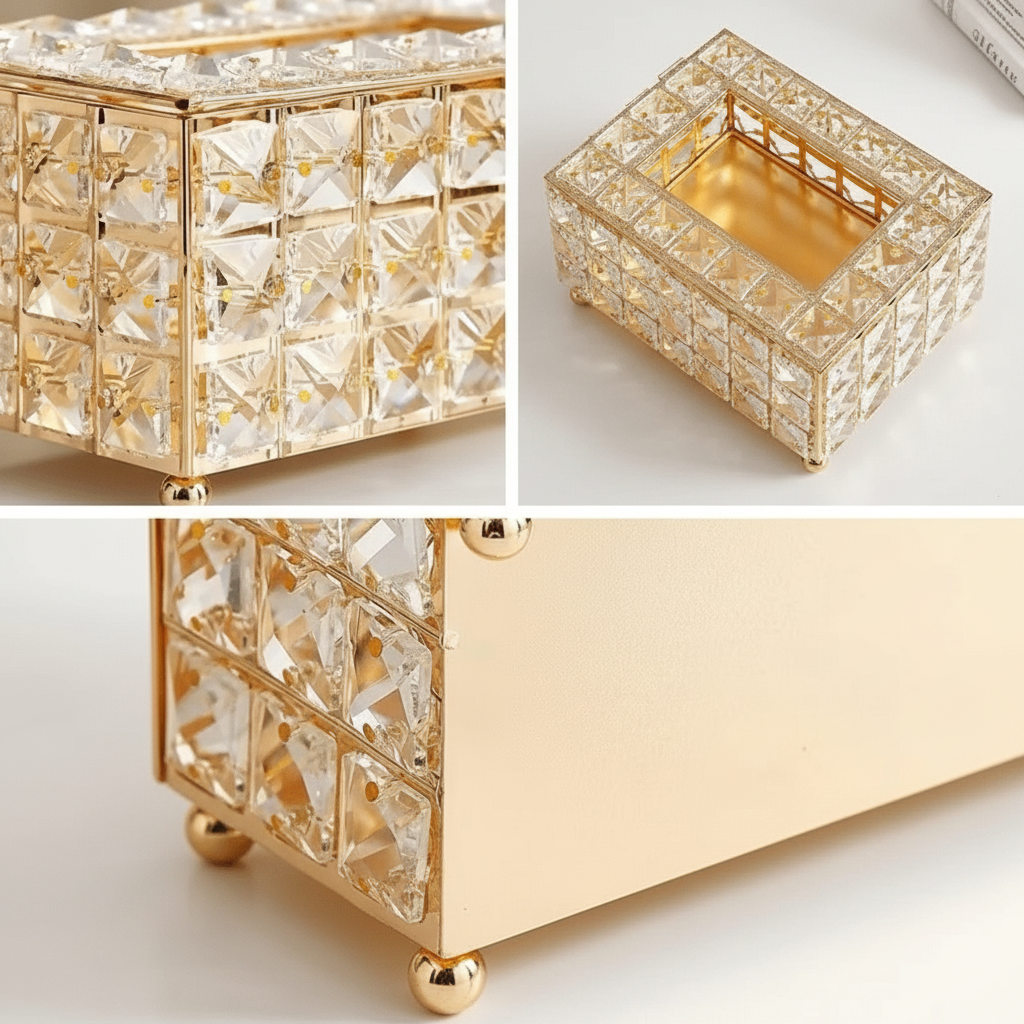 Porta-Lenços Luxuoso em Cristal e Acrílico – Sofisticação nos Detalhes