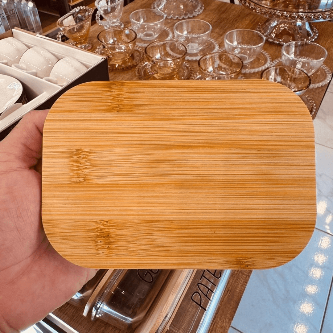 Pote Hermético de Vidro com Tampa de Bambu 370ml