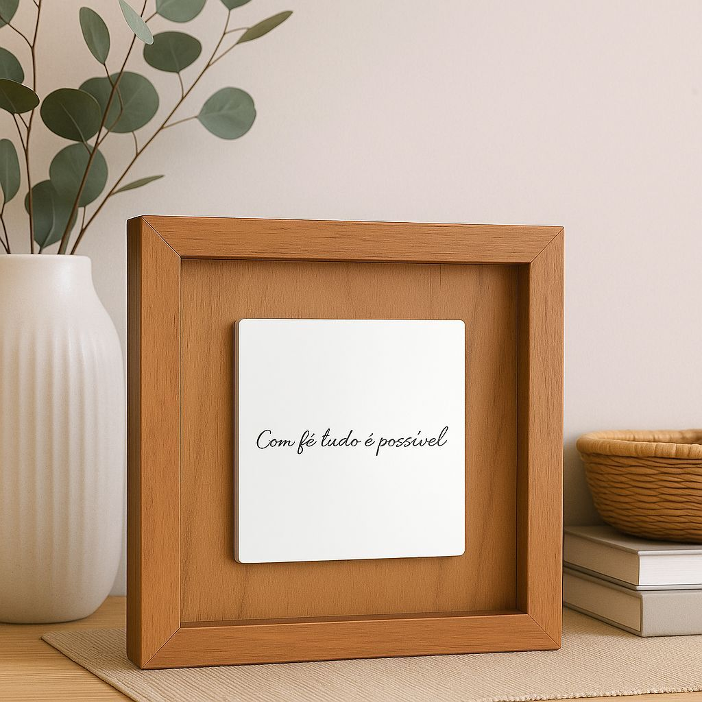 Quadro Decorativo com Frase Bíblica "Em Tudo Dai Graças" – Espelho com Moldura em Madeira