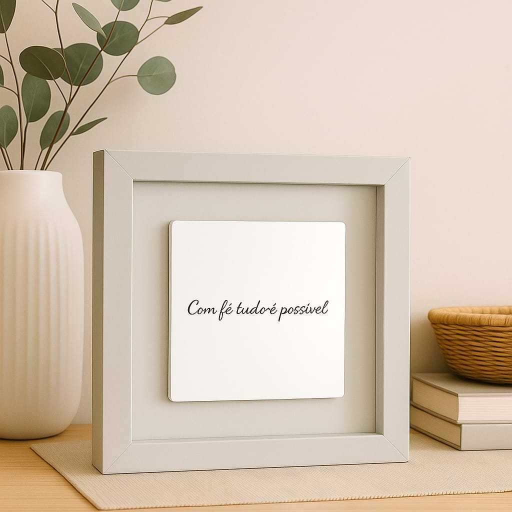 Quadro Decorativo com Frase Bíblica "Em Tudo Dai Graças" – Espelho com Moldura em Madeira