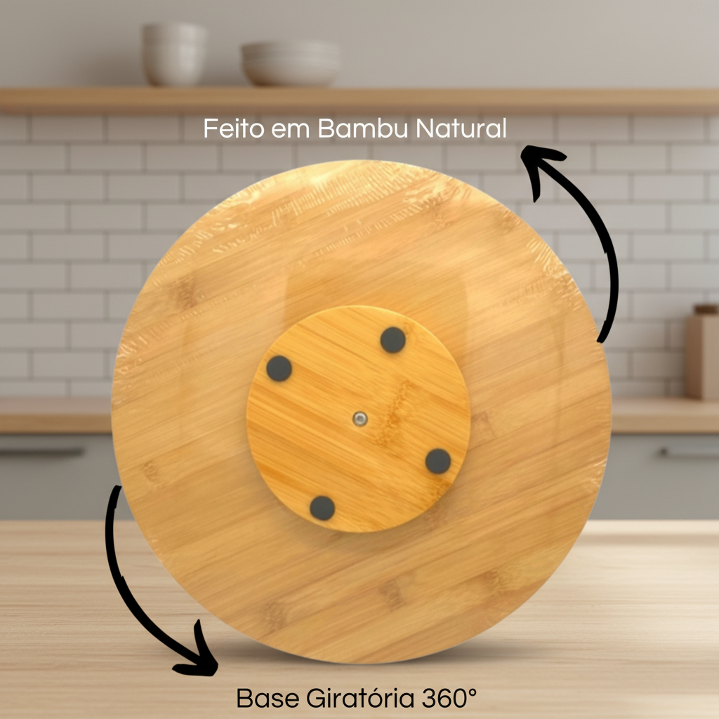 Tábua de Bambu com Base Giratória Centro de Mesa para Petiscos