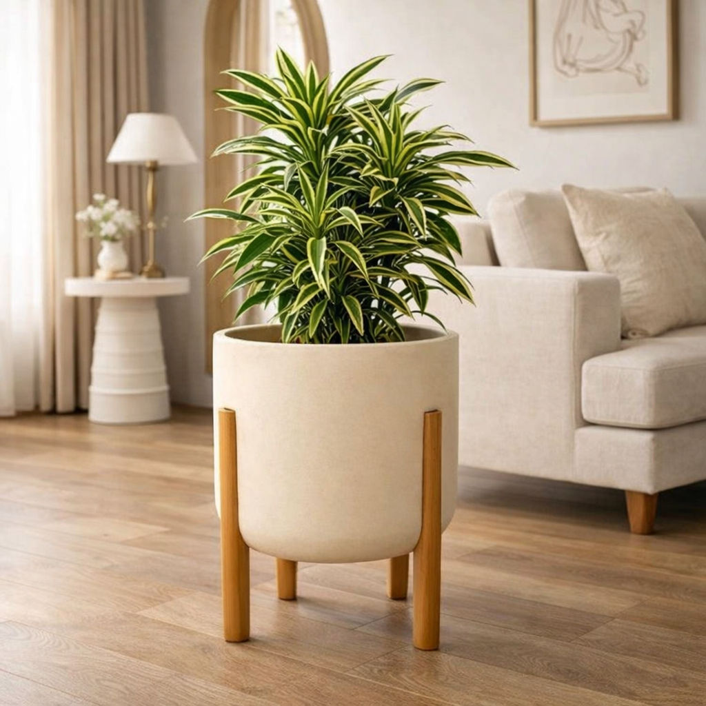 Vaso Decorativo com Pés de Madeira