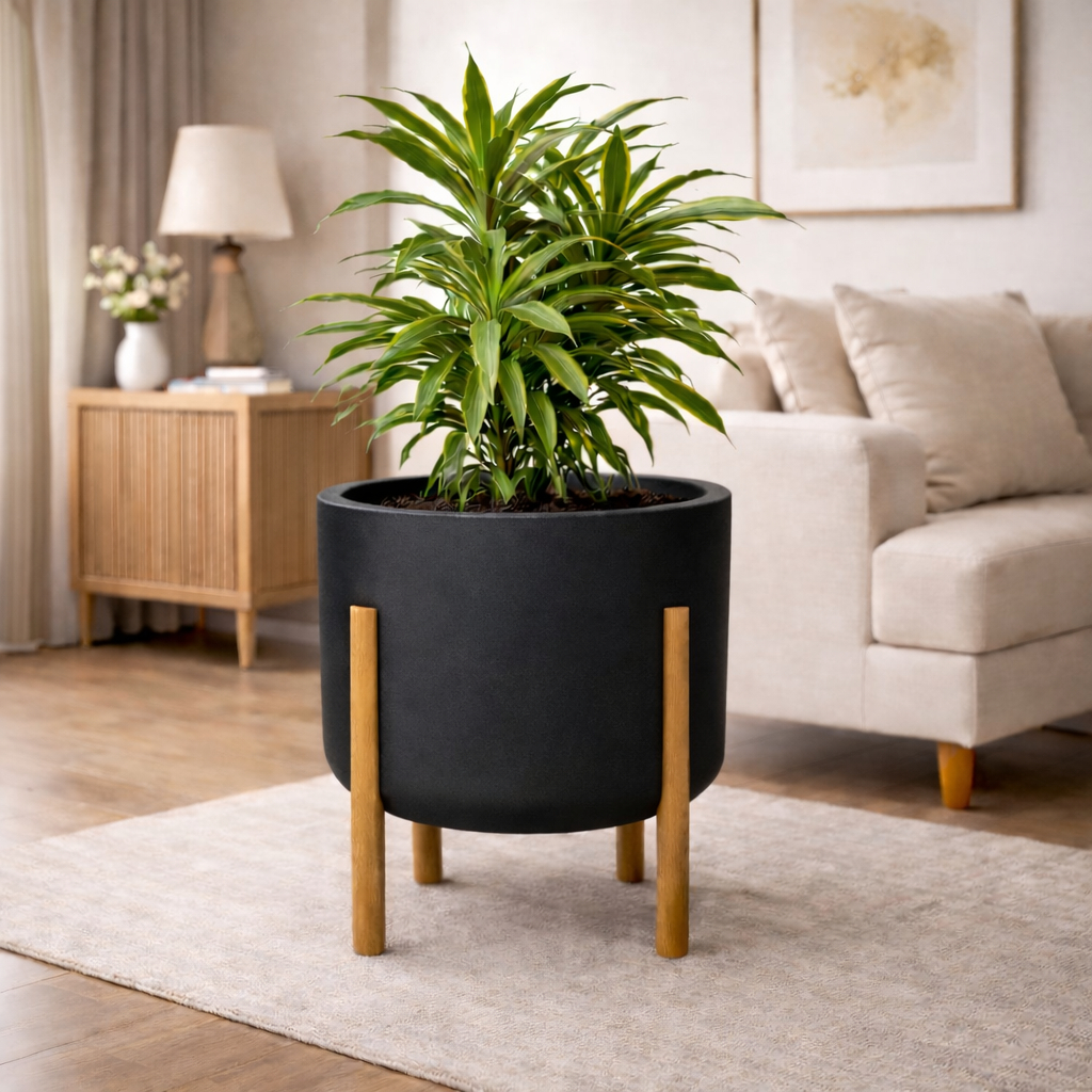 Vaso Decorativo com Pés de Madeira